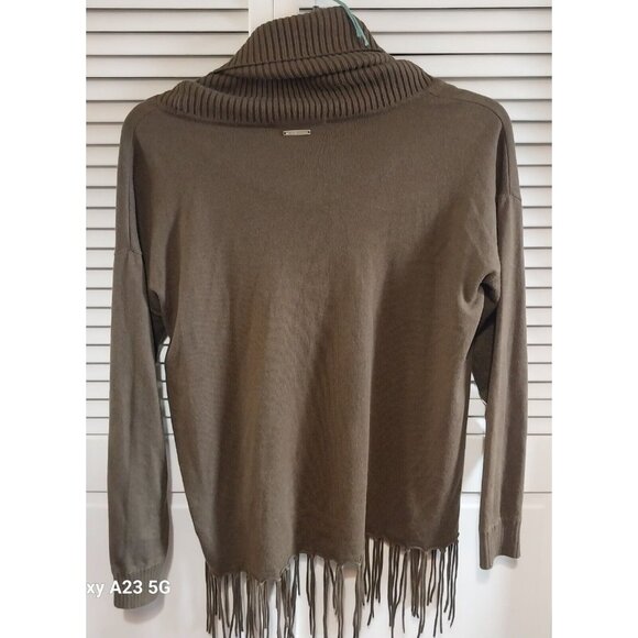 Michael Kors Womens Brown Fringe Sweater With Cowl Neck & Long Sleeves - Picture 2 of 13